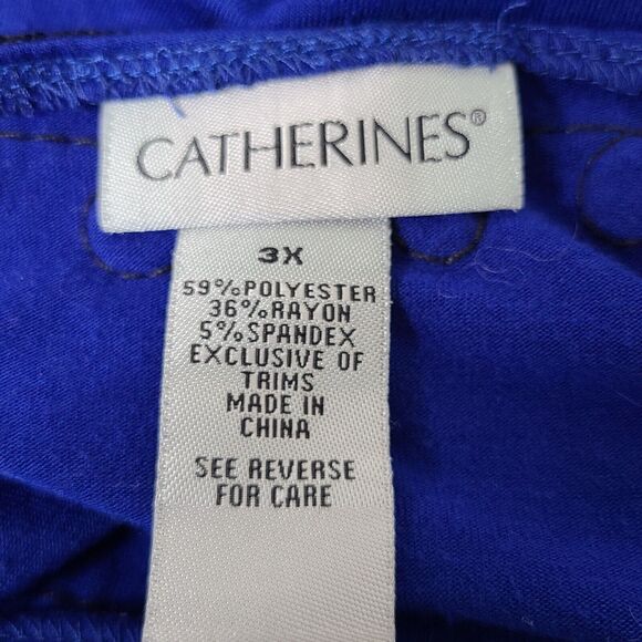 Catherine's Women’s Plus SZ 3X Blue Tunic Top Long Sleeve Black Embroidery - Picture 6 of 7